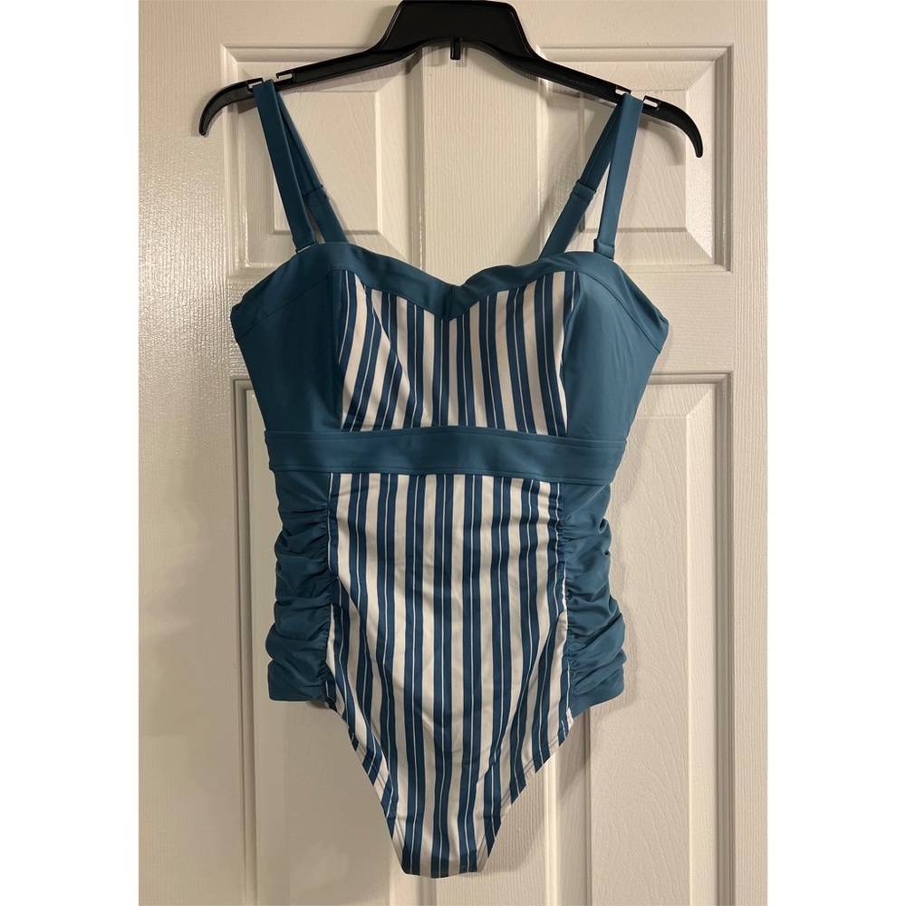 Blue and White Striped Women's Swimsuit
